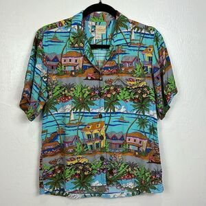 Kahala Hawaiian Islands Rayon Tropical Short Sleeve Button Down Shirt Size XS